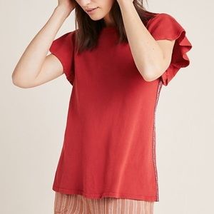 Anthropologie Dolan Left Coast Melinda Embroidered Flutter Sleeve Tee EU…